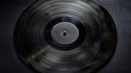 Detailed close-up of a classic black vinyl record on a dark surface