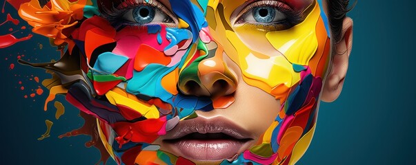 Abstract headshot poster cover design illustration showcasing a multicolored portrait in conceptual digital art.