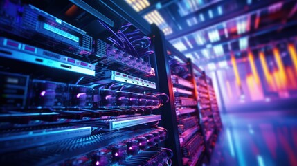 Network switch and ethernet cables in data center. 3d rendering 