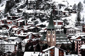 Zermatt village of Switzerland with snow covered in winter