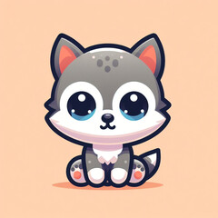 A lovable cartoon wolf with big eyes and a big nose, the adorable baby wolf is a cute and charming little creature in this 3D rendering.