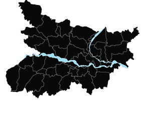 Bihar black map Silhouette vector illustration on white background