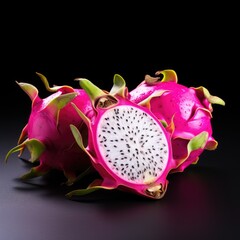 pitaya, dragon fruit isolated on dark background