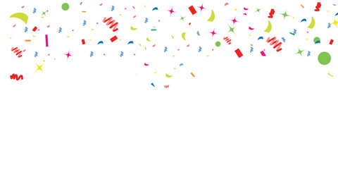 Colorful confetti isolated on transparent background. Holiday, anniversary, greeting illustration with copy space for text.