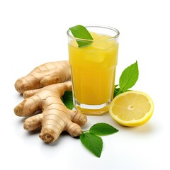 Ginger, lemon and turmeric drink isolated on white background, Immunity boosting drink