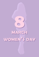 Women's Day, March 8. Vector illustration in honor of Women's Day. Multicolored backgrounds. Silhouettes of women. Silhouettes of butterflies and flowers. Color harmony. Text on March 8