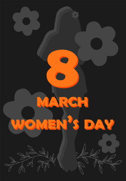 Women's Day, March 8. Vector illustration in honor of Women's Day. Multicolored backgrounds. Silhouettes of women. Silhouettes of butterflies and flowers. Color harmony. Text on March 8