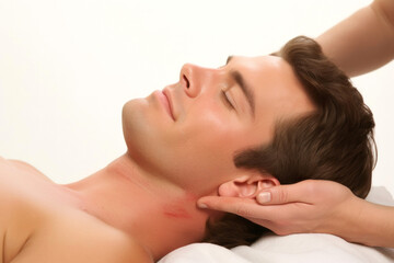 Obraz na płótnie Canvas Closeup of a young man having a massage in a spa centre