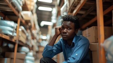 Young african man business worker stressed working at storehouse