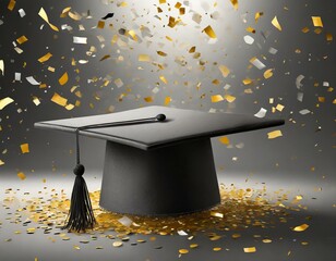 Graduation Cap and Tassel with Gold Confetti