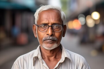 Indian man serious face portrait on city street