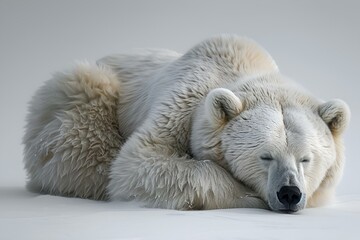Fototapeta premium Sleeping Giant. A Majestic Bear with Luxurious Fur on a White Background