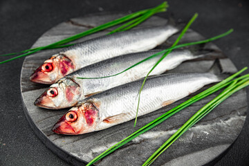 fresh herring fish raw seafood tasty fresh eating cooking meal food snack on the table copy space...