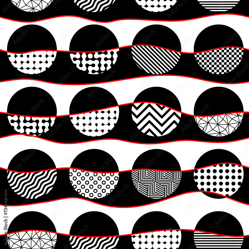 Poster seamless abstract bauhaus style trendy vector background, modular geometric tiles composition, dotte