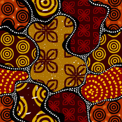 Seamless african pattern. Ethnic and tribal motifs. Brown, red, khaki and black colors. Grunge texture. Vintage print for textiles. Patchwork style. Vector illustration.