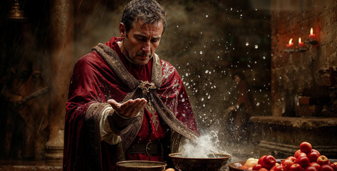 Religious Depiction of a Biblical Scene: Pontius Pilate, who Presided over the Trial of Jesus, Washes his Hands of the Matter Wallpaper Background Symbol Image Digital Art