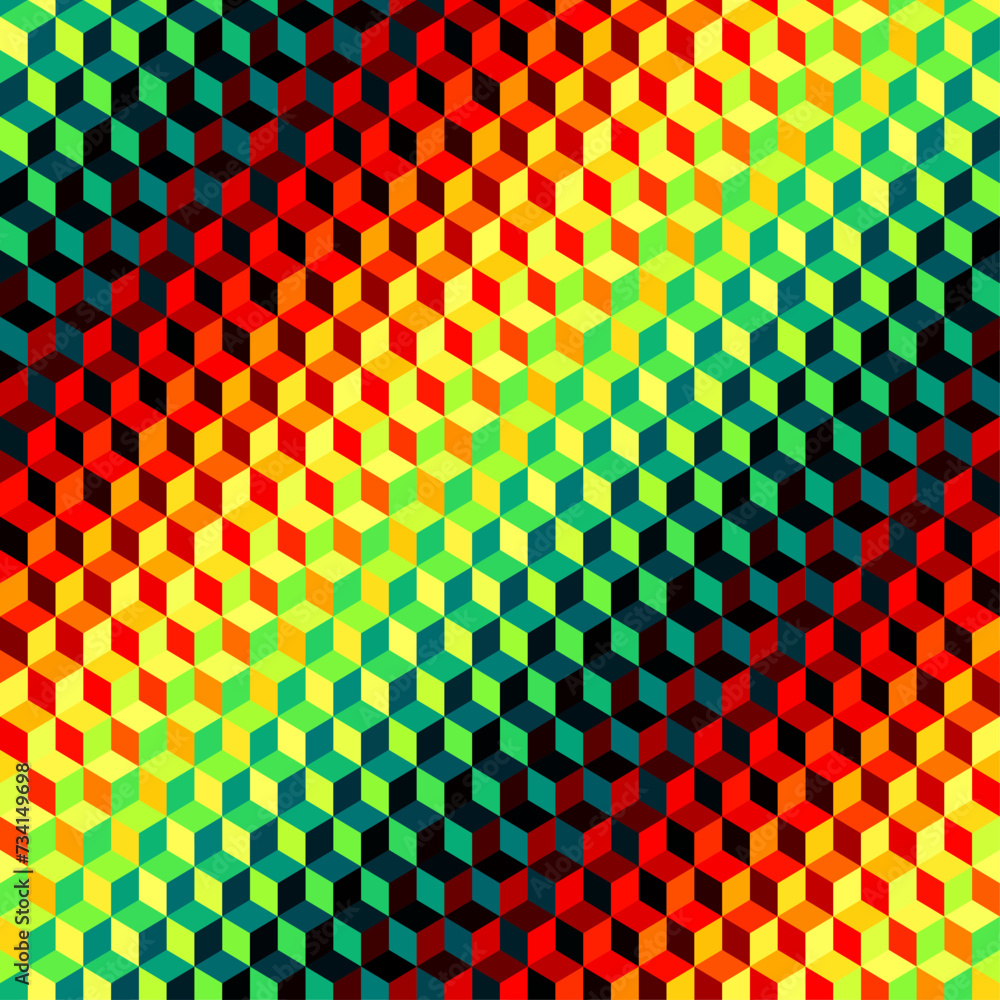 Poster Geometric abstract cubes pattern. Textured diagonal gradient. Small cubes.