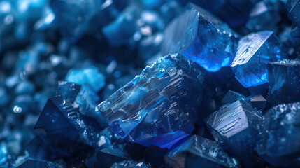 Macro close-up studio shot of cut cobalt mineral rocks isolated 
