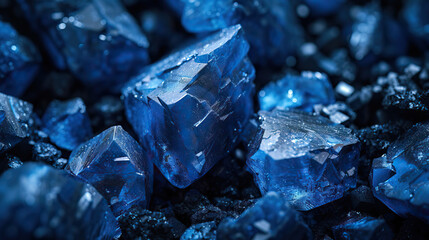 Macro close-up studio shot of cobalt mineral rocks isolated against a black background	
