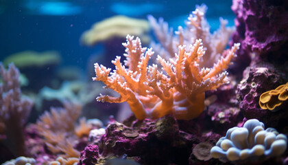 Fototapeta na wymiar Underwater reef, fish, nature, animal, coral, water, multi colored, blue generated by AI