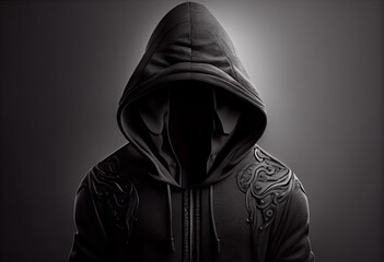 black hooded hoodie mockup insulated on white background. Generative AI