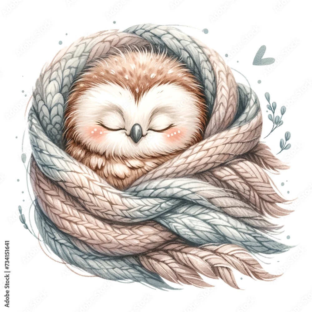 Poster whimsical sleeping owl nursery illustration created with generative ai technology