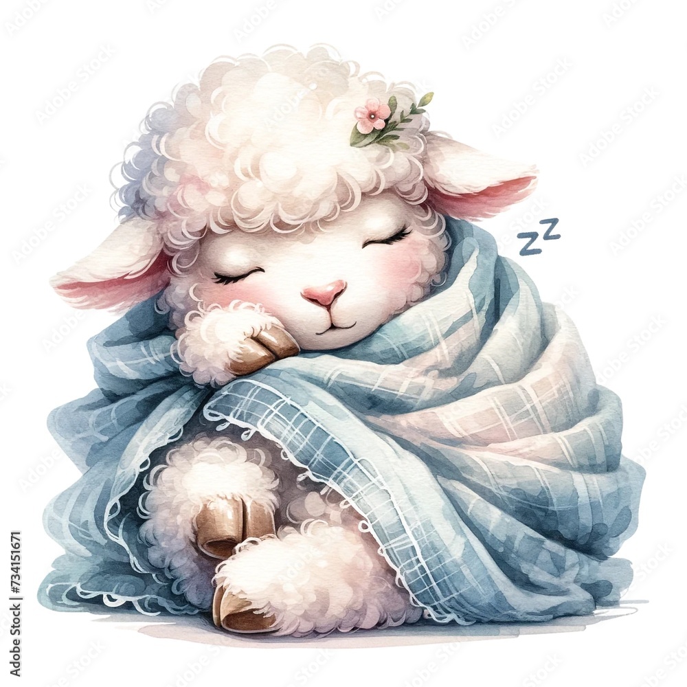 Poster whimsical sleeping lamb nursery illustration created with generative ai technology