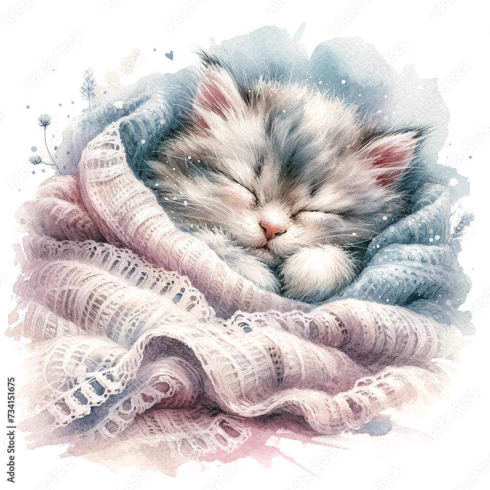 Poster whimsical sleeping cat nursery illustration created with generative ai technology