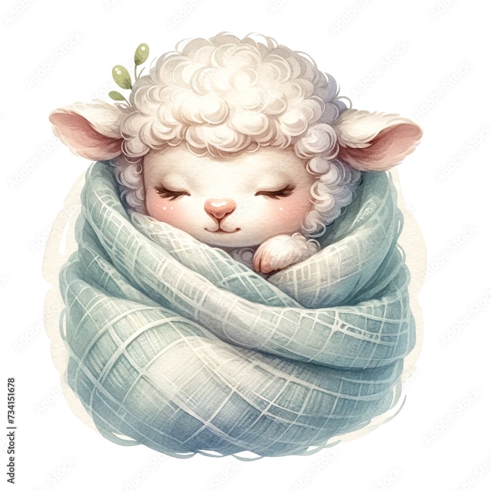 Poster whimsical sleeping lamb nursery illustration created with generative ai technology