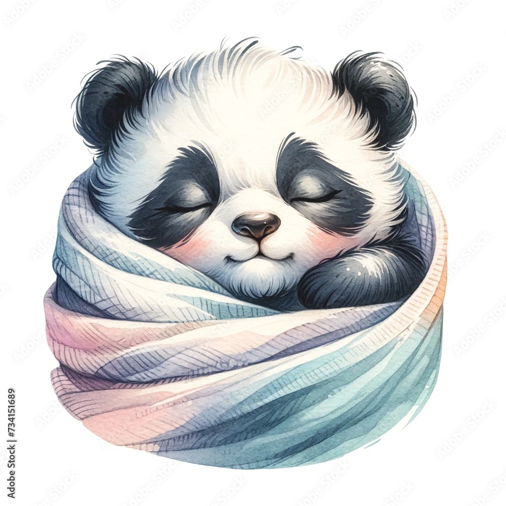 Poster whimsical sleeping panda nursery illustration created with generative ai technology