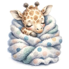 Whimsical sleeping giraffe nursery illustration created with Generative AI technology