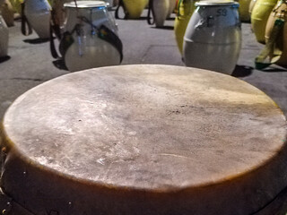Group of drums from a candombe comparsa in the street