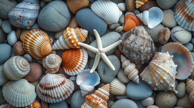 collection of seashells, Summer flat lay