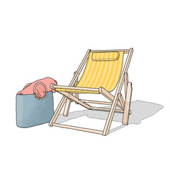 Hand-drawn deckchair with beach bag on a transparent background