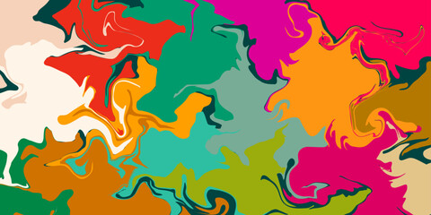 Abstract style chaotic wavy summer yellow, purple, green, orange, red, beige design - background. Hand drawn multicolored vector illustration for cards, business, banners, wallpaper, textile, wrapping