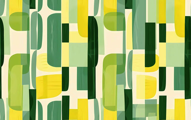 Mid-century abstract contemporary aesthetic seamless background with geometric shapes. abstract repeating wallpaper pattern. horizontal.	