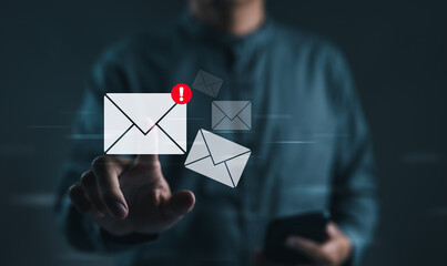 New email notification concept. Man touching email virtual. Business send e-mail communication,...
