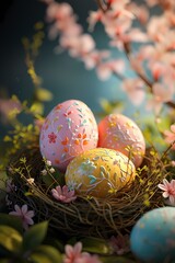 Easter eggs colorful background generated ai
