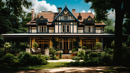 Obraz premium Grande maison traditionnel dans un jardin