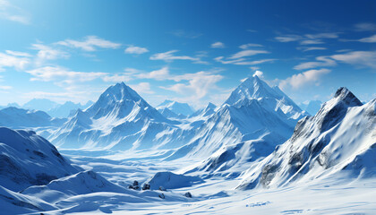 Fototapeta na wymiar Majestic mountain peak, snow covered landscape, tranquil scene, frozen water generated by AI