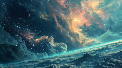 Space unearthly landscape galactic nebula atmosphere - obrazy, fototapety, plakaty