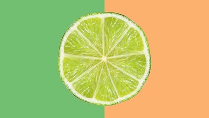  lime slice. With a top view and isolated on background,  close up of fresh lime slices as a background. fresh Juicy slice of lime cut. flat lay