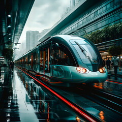 Naklejka premium Train du futur, transport urbain futuriste