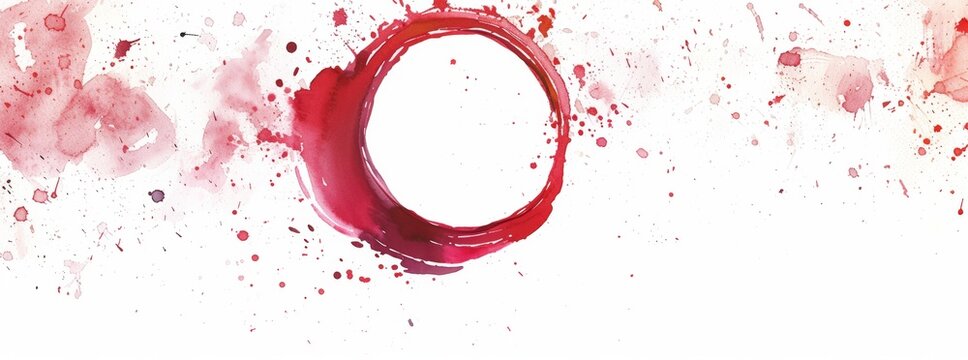 Stain ring watercolor circle mark glass red drink isolated paper cup trace background white. Watercolor stamp spill stain ring round drop grunge print splatter liquid splash alcohol ink water art spot