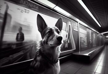 Dog in the subway. sketch art for artist creativity and inspiration. generative AI - obrazy, fototapety, plakaty