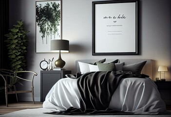 Frame mockup in modern Bedroom interior background. Generative AI