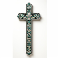 Decorative Celtic Cross on White Background

