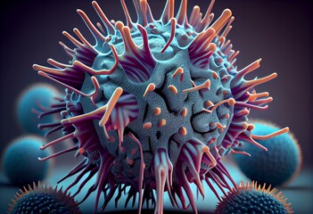 Mutated virus,Sells images from electron microscope,3d rendering. Generative AI