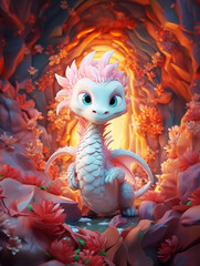 cute cartoon dragon in flower cave