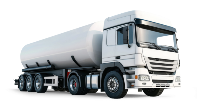 A large fuel tanker truck isolated from the white or transparent background